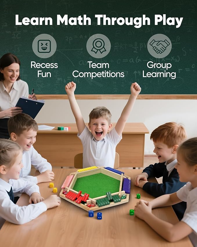 Original Classic 2-6 Player Shut The Box Game, Math Dice Board Game for Family Night Classroom Travel, Wooden Classic Table for Group Kid Adult Senior Travel Party Bar Easy Quick and Fun