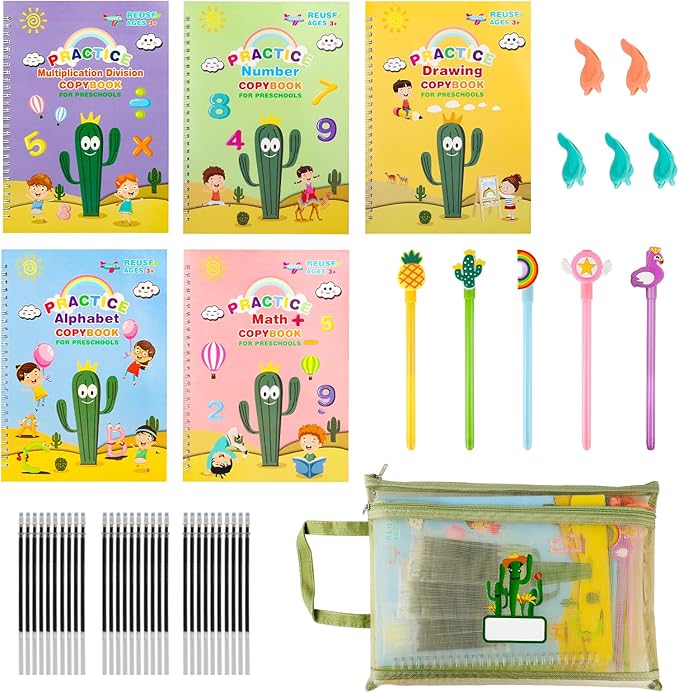 Large Handwriting Practice Kit, Reusable Copybooks for Kids, Children's Writing Practice Books, Groove Calligraphy Workbooks, Handwriting Activity Book for Preschoolers, Kindergartens(Full Set)