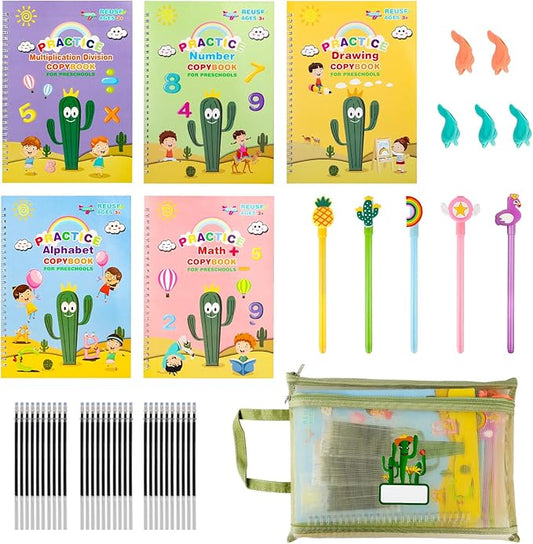 Large Handwriting Practice Kit, Reusable Copybooks for Kids, Children's Writing Practice Books, Groove Calligraphy Workbooks, Handwriting Activity Book for Preschoolers, Kindergartens(Full Set)