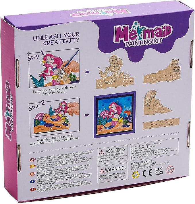 Fun Express 3D DIY Mermaid Wood Puzzle Painting Kit, All in One Kids Craft Kit, Holiday, Birthday and Everyday Gifts, Great Creative Activity for Home and School