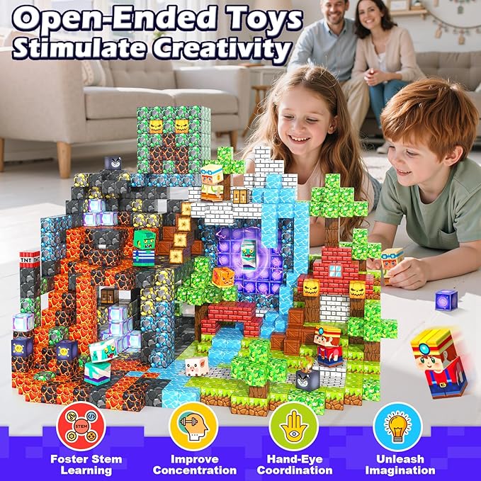 Magnetic Blocks Toys, Build Mine Magnet World Set, Magnetic Tiles Building for Boys & Girls Age 4-8 5-7, STEM Montessori Sensory Toys for Toddlers Kids Gifts