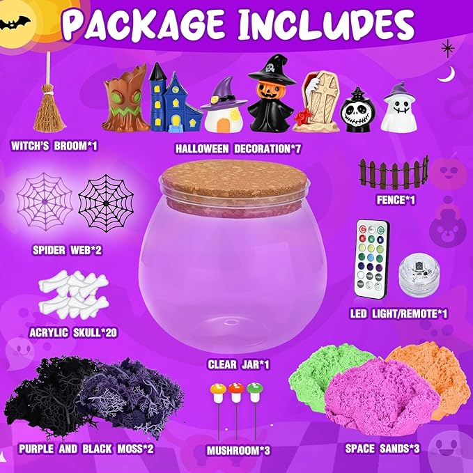 Halloween Terrarium Crafts Kit for Kids, LED Night Light-Up Toys with Remote, Halloween Party Decor DIY Craft Kit for Ages 4 5 6 7 8-12 Year Old Boys Girls – Creative Arts & Crafts Activity Gift Set