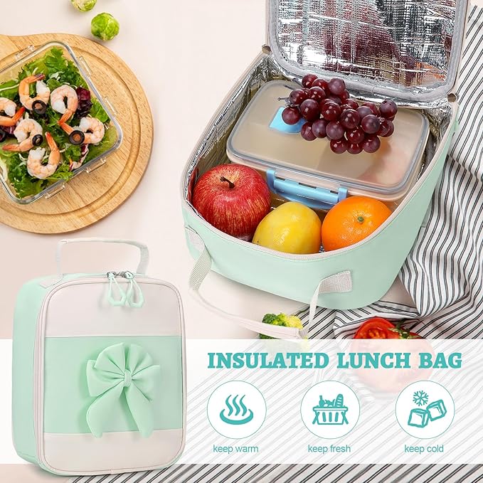 Backpack for Girls, 3PCS Girls Backpack for School with Lunch Bag Pencil Case, Cute Kids Teens Bookbag for Kindergarten Elementary Preschool Middle School (Green)