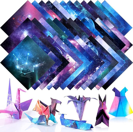 150 Sheets Double Sided Origami Paper Kit 6 x 6 Inch Beautiful Sky Scrapbook Paper Galaxy Outer Space Star Pattern Easy Folding for Arts Crafts School Kids Teachers, 36 Designs(Bright Style)