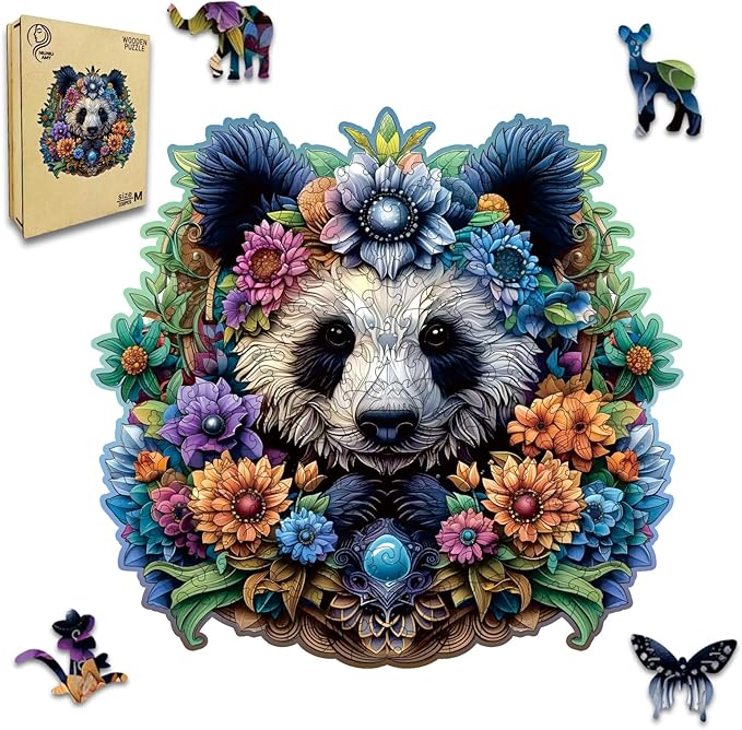 Wooden Puzzles for Adults,Panda Design Jigsaw Puzzles 200 Piece,Thanksgiving Birthday Gifts Family Game,Unique Shape Puzzle Challenge 11 x 11 Inch
