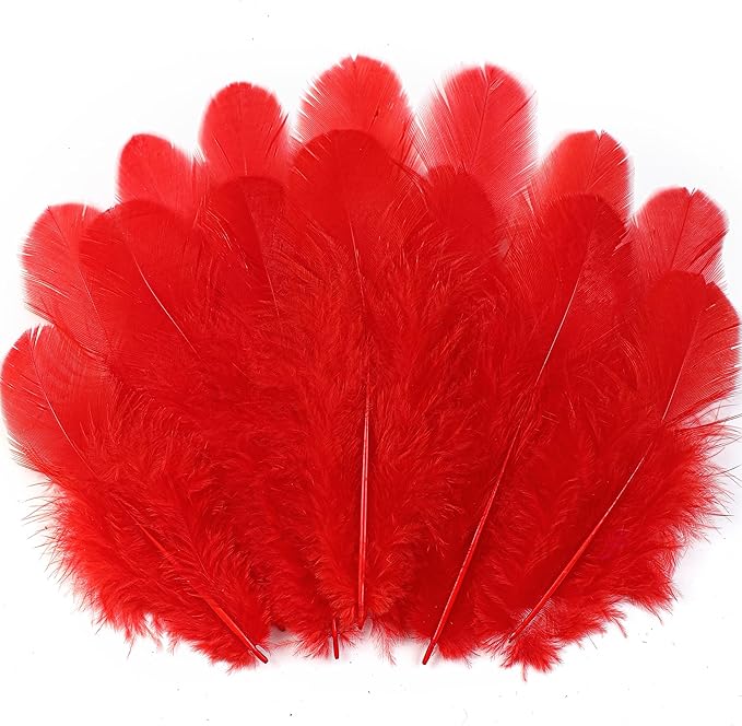 Soarer Red Craft Feathers Bulk - 300pcs 3-5inch Natural Feathers for Wedding Home Party, Dream Catcher Supplies and DIY Crafts(Red)