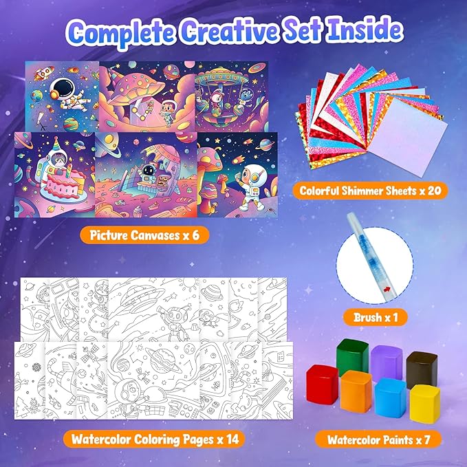 JoyCat Paint with Water Coloring Books, Art & Craft Activity, Princess No Mess Art for Kids Ages 4-8, Craft Kits & Supplies, DIY Creative Activity, Presents for Girls & Boys (Space)