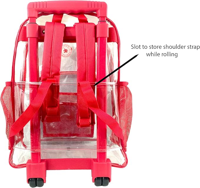 K-Cliffs Rolling Clear Backpack Heavy Duty Bookbag Quality See Through Workbag Travel Daypack Transparent School Book Bags w/Wheels