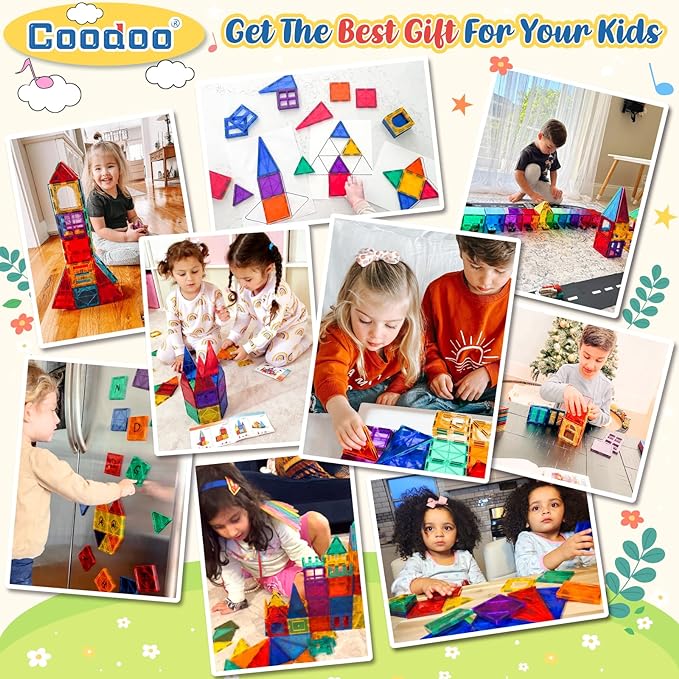 60 PCS Magnetic Building Tiles Kids Toys STEM Magnetic Blocks Sensory Toys Kids Games Magnet Building Toy for Boys and Girls Aged 3+, Kid Brain Development Preschool Kindergarten Toddler Toy