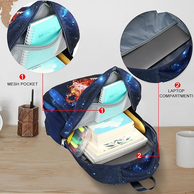 LEDAOU School Backpack Teen Boys Kids Bookbag Daypack School Bag (Galaxy Football)
