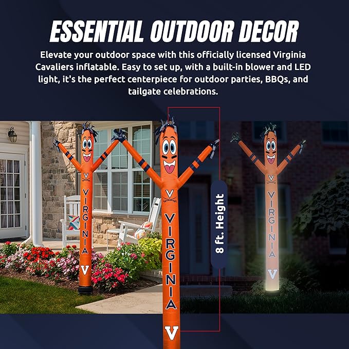 NCAA Virginia Cavs Football Wacky Waving Inflatable Tube Guy with LED Lights & Built-in Blower - 6" x 36" x 96" Inflatable Tube Man Crazy Sports Fan Outdoor Party Decoration