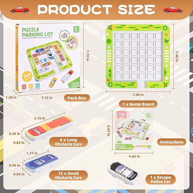 Parking Puzzler Magnetic Travel Game – Car Games Brain Teaser with 360 or 750 Traffic Jam Challenges, Logic Puzzle Toy for Kids Ages 4–12 and Parent Child Problem Solving Fun(750Magnetic)