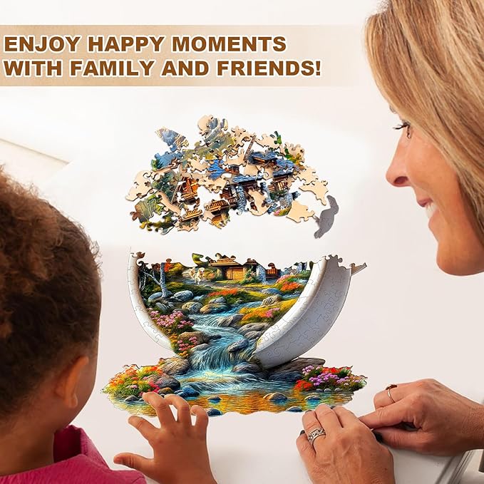 Wooden Puzzle for Adults-Wooden Puzzle Unique Shape Advanced Cup of Serenity Wooden Jigsaw Puzzle for Adult, Wood Puzzles,Challenge Wooden Jigsaw Puzzle(M-11.4 * 11.2in 200pcs)