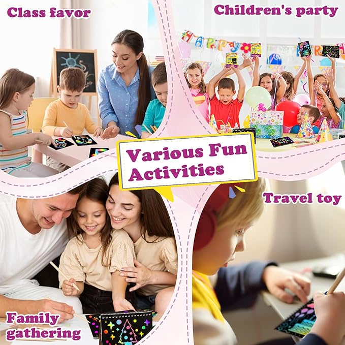 HXDOGSP Scratch Art for Kids: 28 Pack Rainbow Scratch Paper Party Favors - Art Crafts Notebook Suitable for Birthday Gifts/School Crafts Kit/Classroom Prizes for Girls and Boys Aged 4-12