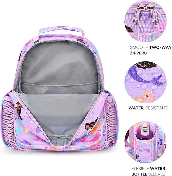 mibasies Toddler Backpack for Girls 2-4: Preschool Kindergarten Backpack - Cute Kids Backpacks for Girls - Mermaid Purple