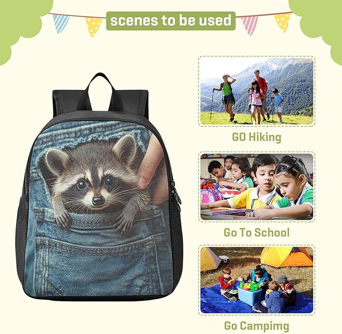 Raccoon Cute Toddler Backpack for Boys Girls 3-6 Small Travel Backpacks for Kids Preschool Bookbag for Elementary Kindergarten for School