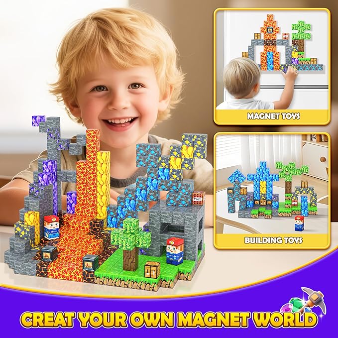 Magnetic Blocks 100PCS Kids Toys Magnetic Building Blocks Sensory Stem Boys Toys Ages 3-5 4-6 5-7 Classroom Must Haves 3 4 5 6 7 8 9 10 Year Old Boy Birthday Gifts