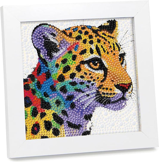 geesfayan Diamond Art Kits for Kids Ages 8-12,6 Inch DIY Gem Art Painting with 7 Inch Frame, Complete Starter Kit for Beginners, Creative Arts & Crafts Gift for Girls & Boys (Colorful Leopard)