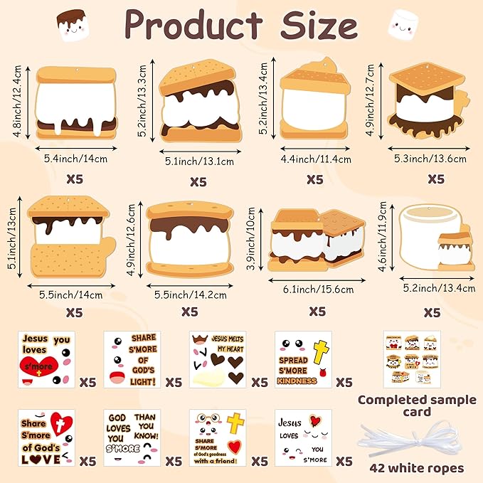 ANGOLIO Marshmallow Religious Ornament Craft Kit - 123Pcs Jesus Loves You S'More DIY Paper Craft Kit Make Your Own Marshmallow Hanging Ornament with Sticker for Kids VBS Sunday School DIY Art Activity