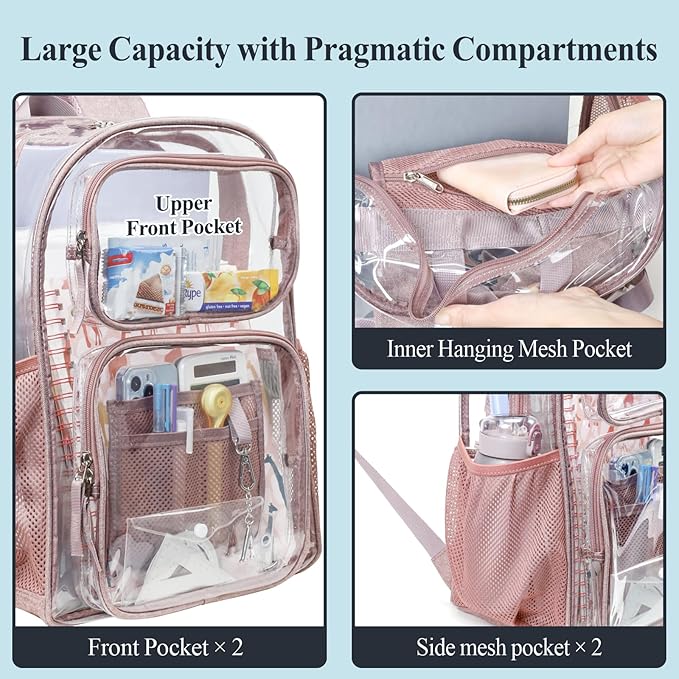 PACKISM Clear Backpack for School - 17 inch Large Heavy Duty Clear Bookbag, See Through PVC Backpacks (for age 12 above)