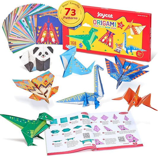 JoyCat Origami Paper Kit for Kids,180 Sheet 5.5x5.5 Colorful Paper,73 Dinosaur & Paperplane Style with Instruction Book,Art&Crafts Supply Set for Ages 5-12 boy,Ideal DIY&Educational Toy,Gift for Kids