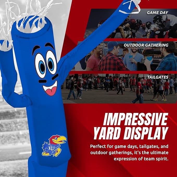 NCAA Kansas (KU) Football Wacky Waving Inflatable Tube Guy with LED Lights & Built-in Blower - 6" x 36" x 96" Inflatable Tube Man Crazy Sports Fan Outdoor Party Decoration