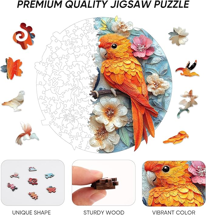 Wooden Puzzles for Adults, Parrots Flower Wooden Jigsaw Puzzles 500pcs,16.5x16.9in, Royal, Unique Shape Animal Adult Puzzles, Irregular Wood Puzzles Creative Gift for Adults and Kids Family Game