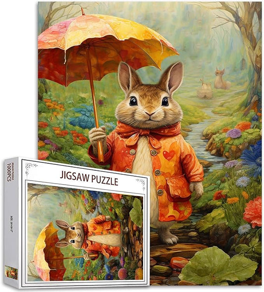 Animal 1000 Piece Jigsaw Puzzles for Adults Cute Rabbit Painting Jigsaw Puzzle Cartoon Wildlife 1000 Pieces Puzzles Game Home Wall Decor DIY Craft Tropical Forest Puzzle Art Boho Gift(Colorful)