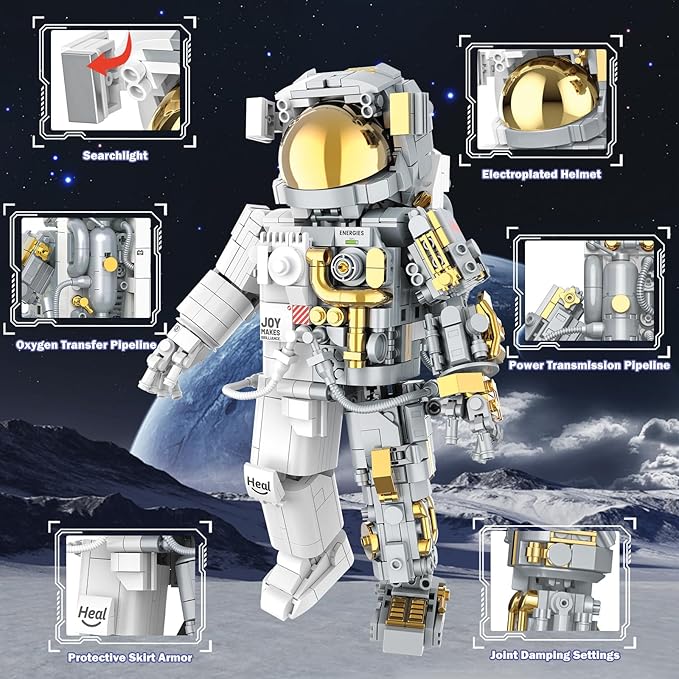 JMBricklayer Space Astronaut Building Block Sets for Adults, 1008 PCS Spaceman Toys with Display Stand, STEM Science Toy 70131, Home or Office Decor, Cool Collectible Gifts for Kids 8-14 Boys Girls