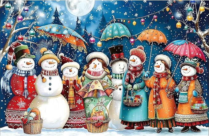 Christmas Snowman Jigsaw Puzzles for Adults 500 Pieces Winter Wonderland Night Holiday Scene with Glowing Lights Fun Family Puzzles Gift for Adults Seniors