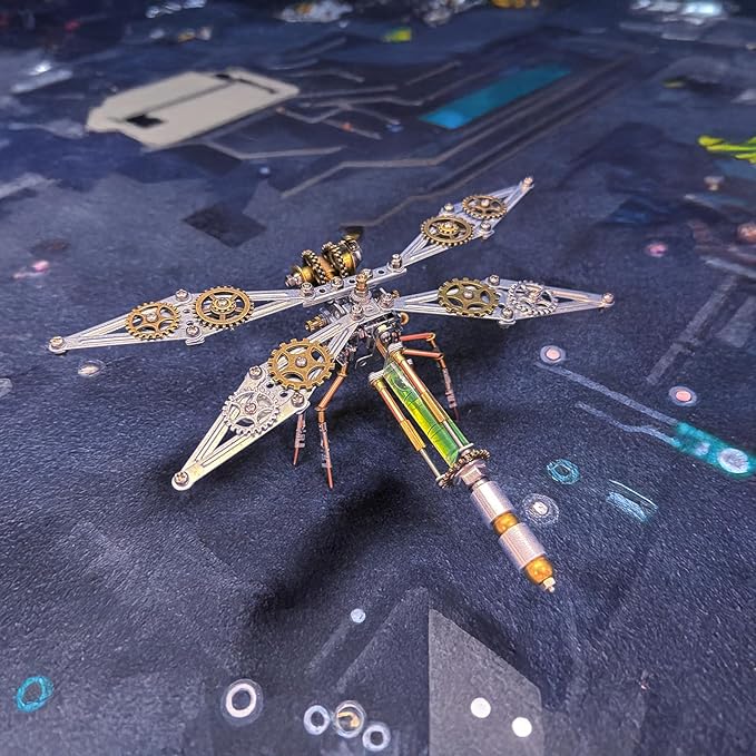 Steampunk Metal Insect Bug Mechanical Steampunk Sculpture Steampunk Mechanical Insect Clockwork 3D Steampunk Metal Puzzle Kits for Adults (Mechanical Dragonfly D)