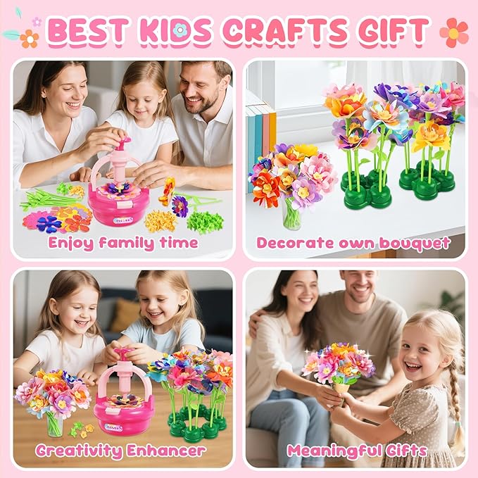 Vinkp Flower Crafts for Kids Ages 4-8: Upgrade Fabric Flower Bouquets Toys, DIY Girls Toys Age 6-8, Creative Educational Christmas Birthday Gifts for 3 4 5 6 7 8 9 Year Old Girls