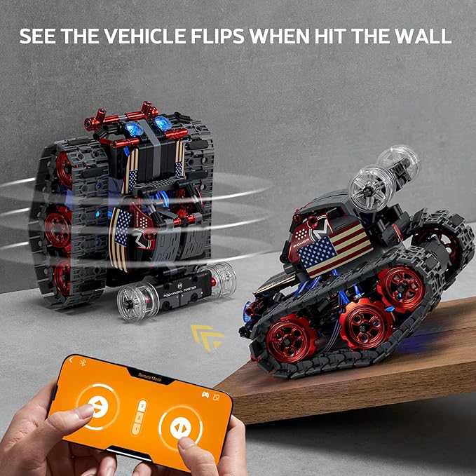 JOJO&Peach Stem Building Toys, Remote & APP Controlled 4 in 1 Wall Robot/Stunt Car/Triangle Robot, STEM Projects Creative Gifts Toys for Boys Girls 6-12 (560 Pieces)