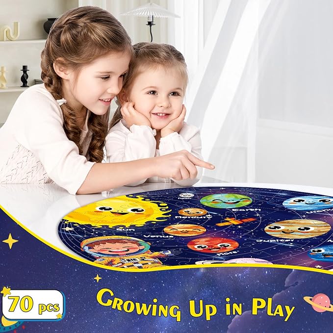 Floor Puzzles for Kids Ages 4-6 70 Piece Glow in The Dark Solar System Puzzles Ages 3-5 Space Planets Toys Large Jigsaw Puzzle Learning Educational Toy Birthday Gift for Boys Girls Ages 6-8