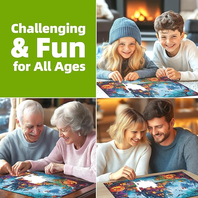 Halloween Jigsaw Puzzle 1000 Pieces for Adults - Haunted House Scene with Jack-o'-Lanterns, Ghosts & Bats - Spooky Night Sky Puzzle - Challenging 1000-Piece Jigsaw for Adults & Teens