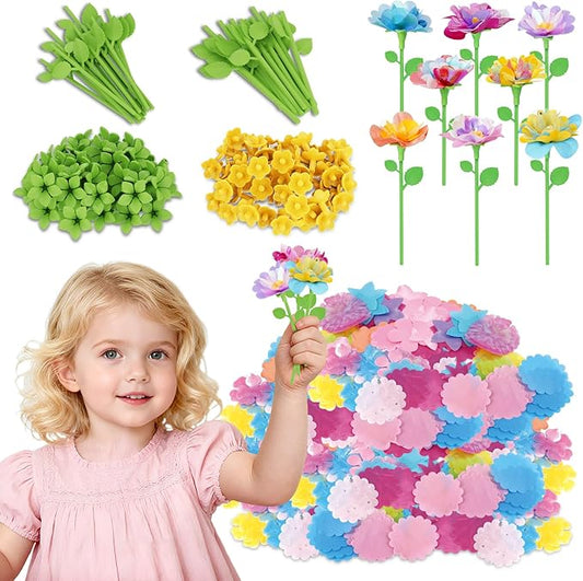 FUNZBO 216 Pcs DIY Fabric Flower Bouquets Toys Accessories - Flowers Market Toy Accessorie - Arts & Crafts Toy Accessories for 4 5 6 7 8+Year Old Girl Birthday Gifts Ideas (36 Flower Stems)