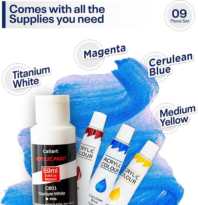 Painting4Real DIY Painting Class Kit for Adults with Video Tutorials: Learn to Paint Wizard of Oz Silver Slippers – How to Paint with Acrylics – Painting & Art Supplies – 9 Piece Acrylic Paint Set