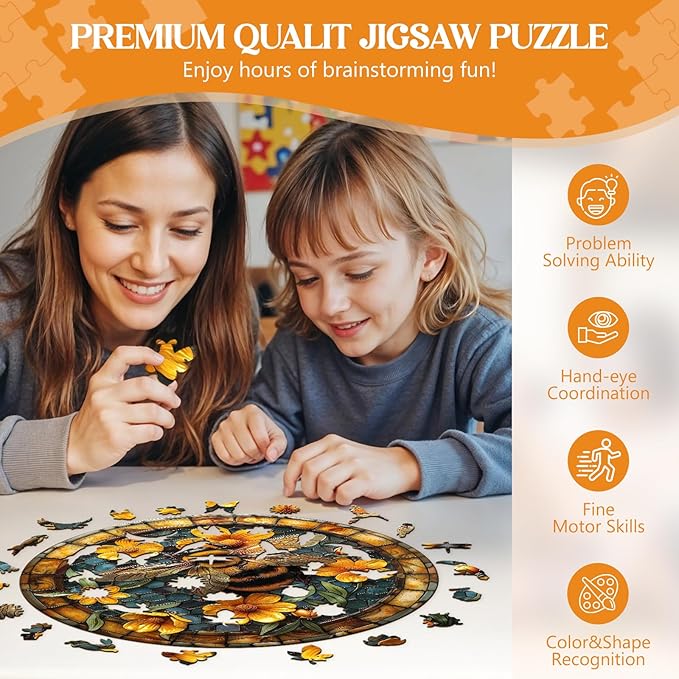 Wooden Puzzles for Adults, Wooden Jigsaw Puzzles for Adults Kids, Leisurely Bee Unique Shaped Wood Puzzles Adult, Creative Birthday Gifts for Friends Family Game (13.4 * 13.4in 300pcs)