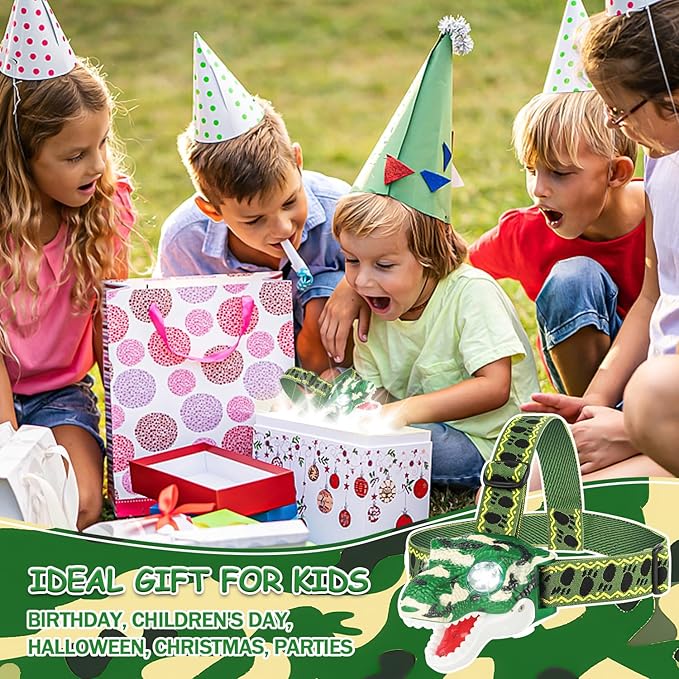 Dinosaur Headlamp for Kids Flashlight T-Rex LED Headlights Outdoor Toys Camping Essentials Gift for Boys Girls ages 3 4 5 6 7 8 9 10+ Years Old Toddlers Birthday Easter Halloween Christamas toy