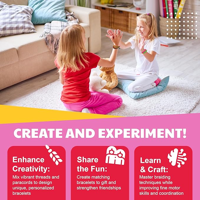 KidzMaker - Friendship Bracelets - DIY Craft Kit for Kids - Create Unique Friendship Bracelet Making KIT with Various Designs and Styles - Includes Braiding Tools, Threads, and Beads for Bracelets