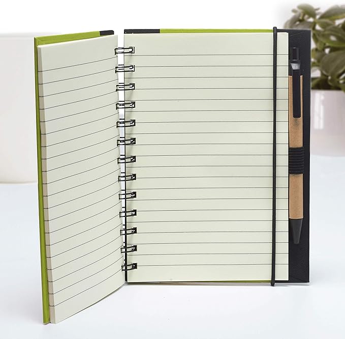 DISCOUNT PROMOS Eco Block Notebooks with Pens Set of 10, Bulk Pack - Perfect for School, Office, Business, Home - Lime Green