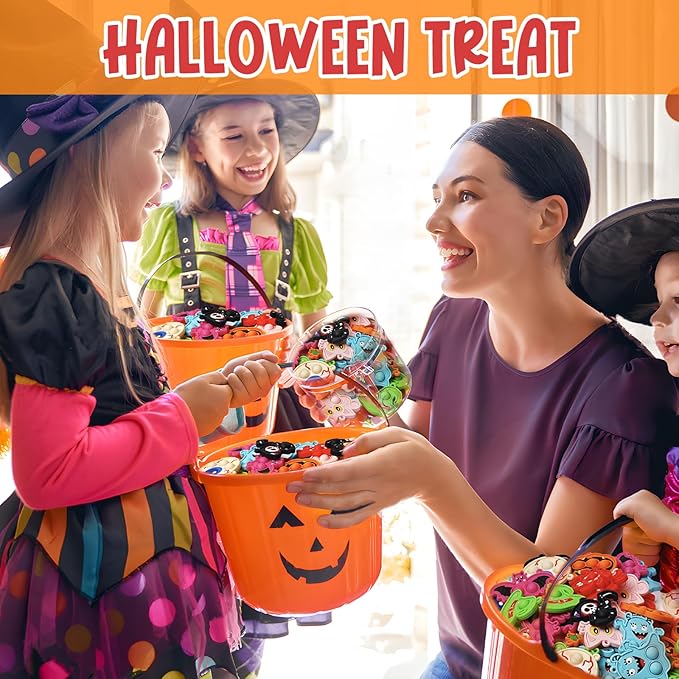 72Pcs Halloween Party Favors, Fidget Toys Bulk Mini Pop Bubbles with Keychain, School Classroom Prizes Box Fidgets Toys for Kids Toddlers Adult, Goodie Bag Stuffers, Treasure Chest box, Halloween Toys