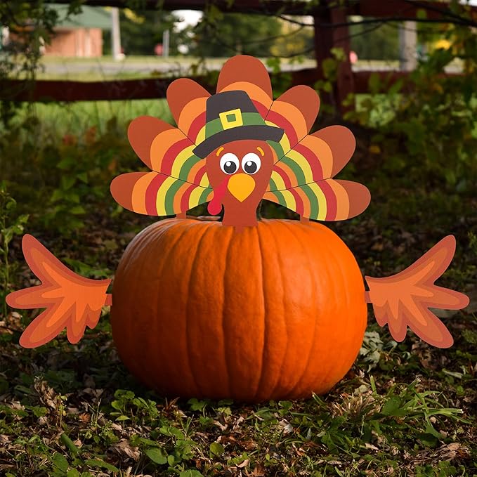 Decorae Halloween Pumpkin Decorating Kit (Turkey Set), 4 Reusable Metal Accessories for Fall Pumpkin Face Decorating with Turkey Body Parts