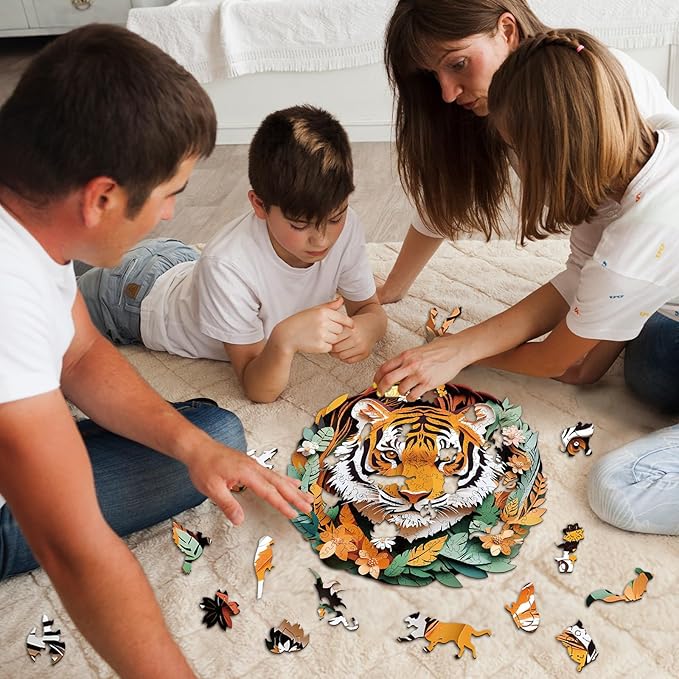 Wooden Puzzles for Adults - King of The Forest Wooden Jigsaw Puzzle, Unique Animal Shaped Wood Puzzles Adult, Christmas Birthday Gifts for Friends/Family, Home Decor 8.5 * 8.3in 100pcs