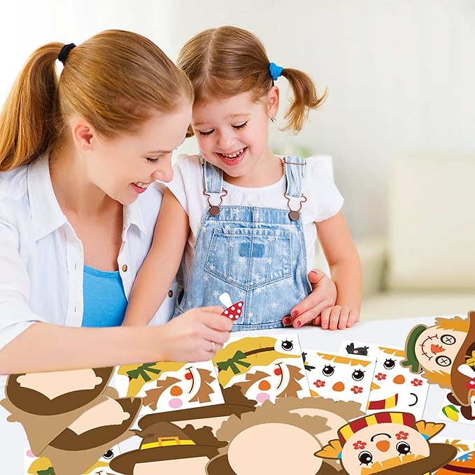 ANGOLIO Fall Thanksgiving Crafts for Kids - 123Pcs Fall Scarecrow DIY Sticker Kit Paper Art Autumn Classroom Decor, Preschool Kindergarten Art Activities, Seasonal Home Hanging Ornaments Party Favors