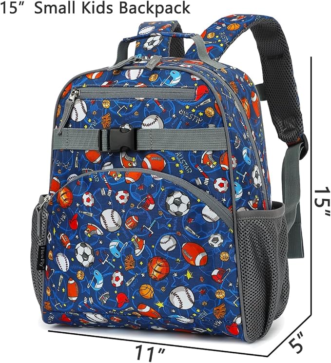 FlowFly Kids Backpack for Toddler Boys Girls, Simple Lightweight Bookbag for Daycare Kindergarten Elementary School Travel, Small Modern Bag (Medium 15''), Football