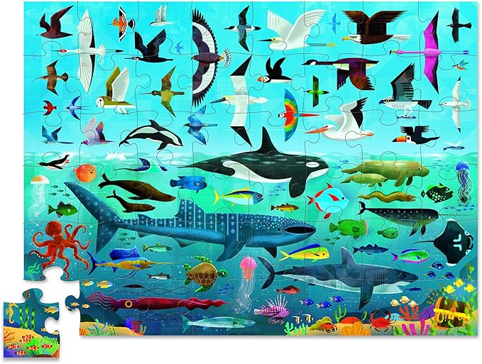 Crocodile Creek Above + Below 48-Piece Jigsaw Floor Puzzle - Fun Floor Puzzles for Kids Ages 4-8 - Sea & Sky - 27 x 20 inches Finished