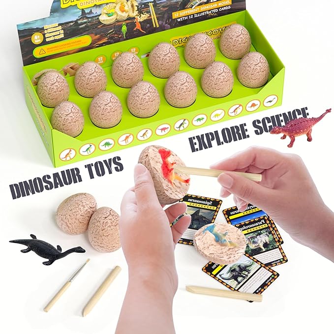 Dinosaur Eggs-Dig a Dozen Dino Egg Kit for Kids - Dinosaur Toys Gift for Boys 3-12 Year Old -12 Dino Eggs Dig Excavation Kit- Stocking Stuffers Science STEM Activities-Party Gifts for Boys & Girls