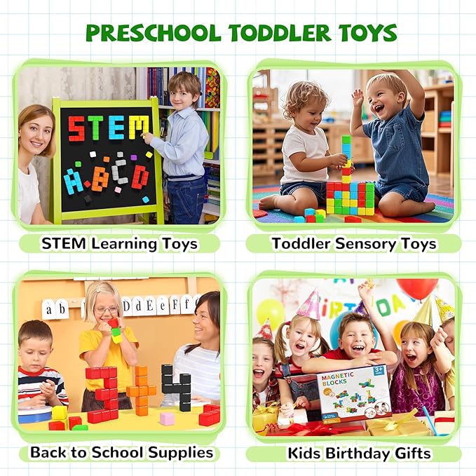 Magnetic Blocks for Toddlers -Classroom Must Haves STEM Learning Toys for 3-5 Year Old Boys & Girls, Safe & Strong Building Blocks with ASMR Sounds,Ideal Gifts for Kids 3+
