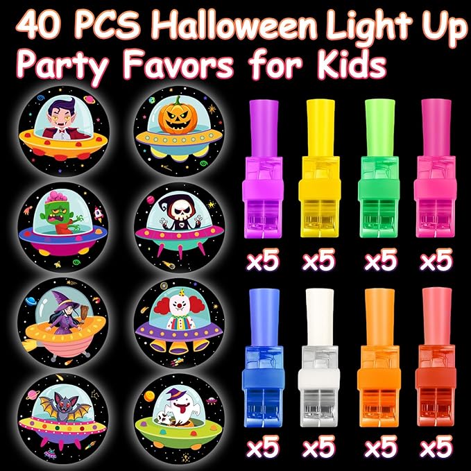 40PCS Halloween Party Favors for Kids, Light Up LED Finger Lights Glow in the Dark Toys Halloween Goodie Bag Fillers Treats Bulk for Halloween Party Classroom Prizes Trick or Treats Gifts